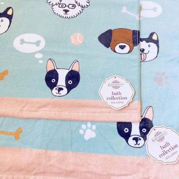 Dog Face Pastel Print Bath & Hand Towels Set - Picture 1 of 3